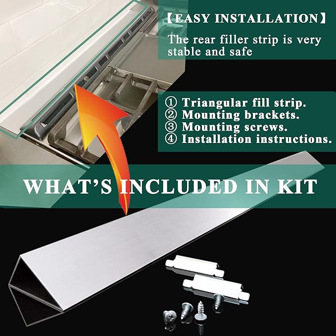 30" Slide In Range or Stove Rear Filler Trim Kit, Universal Fill Strip for Gap Between Slide-In Stove Range and Wall, W10113901A Compatible with Whirlpool and Most Brand, Durable Aluminum, Sliver