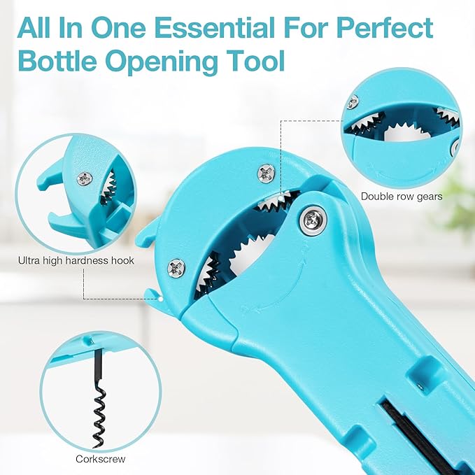 7-in-1 Jar Opener for Seniors – Magnetic adjustable Jar Opener & Bottle Opener for Arthritis, Weak Hands, Easy-Grip Kitchen Lid Opener Gadgets (Teal)