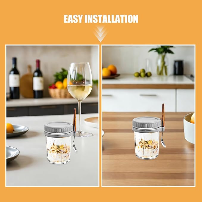 4pcs Glass Oatmeal Cups with Spoons and Airtight Lids 350ml Yogurt Cereal Containers Portable Sealed Jars for Breakfast Meal Prep