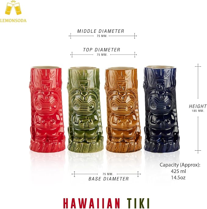 LEMONSODA Ceramic Hawaiian Tiki Glasses (Ceramic, Set of 16)