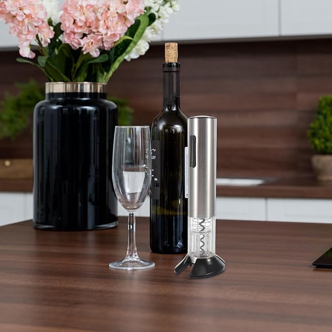 Sosoport Automatic Electric Wine Bottle Opener Rechargeable Stainless Steel Corkscrew with Foil Cutter Vacuum Stopper USB Charging Base for Home Party Bar Use