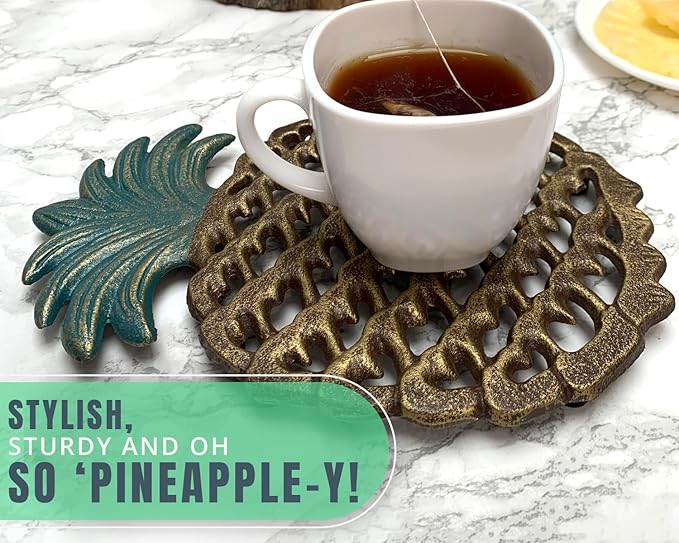 Comfify Cast Iron Pineapple Trivet - Decorative Cast Iron Trivet For Kitchen Or Dining Table - Vintage, Rustic Design - Protect your Countertop from Hot Dishes - With Rubber Pegs/Feet - Recycled Metal