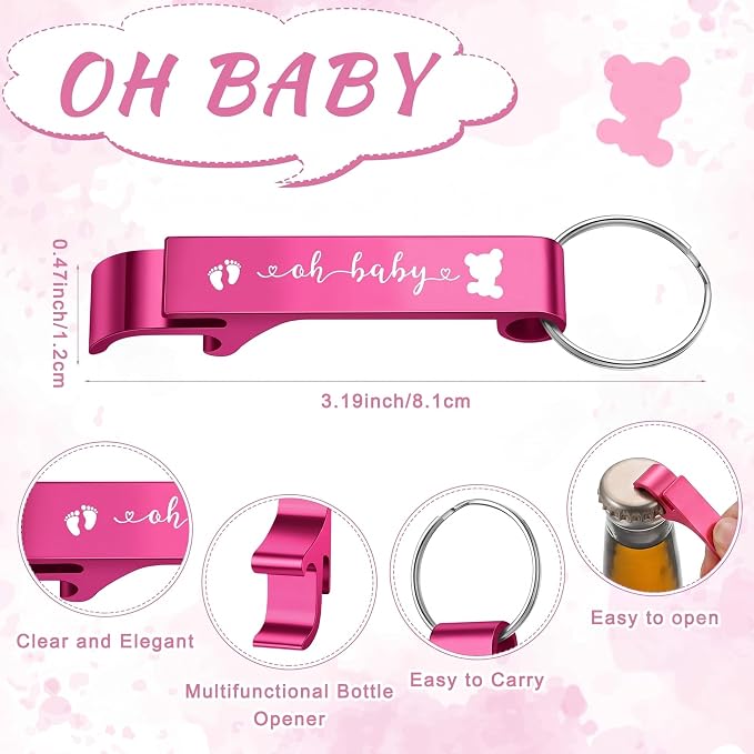 50 Sets Baby Shower Favor for Guests Acrylic Shot Glasses with Bottle Opener Keychains Thank You Tags and Bags Gender Reveal Party Favors for Guest Baby Shower Return Gift(Bear Girl)