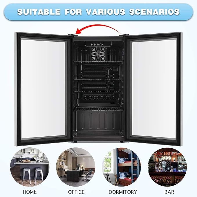 Antarctic Star Beverage Refrigerator Cooler -120 Can Glass Door Mini Fridge, for Soda Cola Beer or Wine Constant Glass Door Small Drink Dispenser Clear Front for Home, Bar 3.2cu.ft
