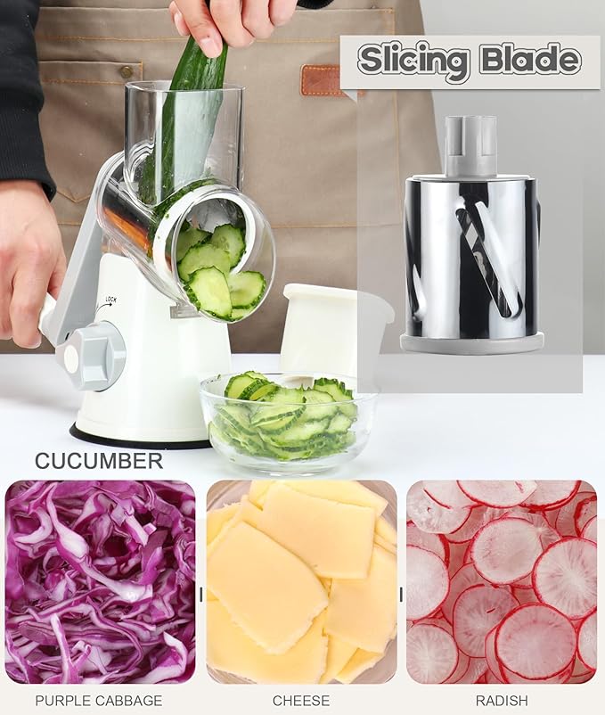 Ourokhome Vegetable Chopper Onion Cutter with Container Multifunctional Food Chopper with 2 Blades, Rotary Cheese Grater Hand Crank, Kitchen Shredder Speed Mandolin Slicer Nuts Grinder with Handle
