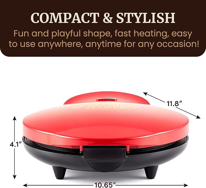 Elite Gourmet 10.65" Cheesy Quesadilla Maker, 2-Position Locking Latch For Extra Stuffing, Easy-Slice 6-Wedge, Red