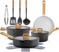 NutriChef 14 Pcs Nonstick Ceramic Cookware Set - Induction Safe Pots and Pans with Glass Lids, Cool-Touch Handles, Even Heat Distribution, Dishwasher Safe, Includes Spatula, Ladle, Tong -Black