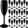 Maxcheck 24 Pcs Champagne Flutes Bulk Acrylic Toasting Drinking Flute Unbreakable Goblet Champagne Cups 6 oz Plastic Wine Glasses for Mother's Day Wedding Bridal Shower Anniversary Party (Black)