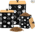 Reallnaive Airtight Dog Treat Container Set of 3 with Bamboo Lids Metal Treat Jars for Countertop Decorative Pet Snack Food Storage Canister Kitchen Biscuit Holder(Black)