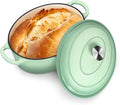 P&P CHEF Oval Dutch Oven with Lid, Enameled Cast Dutch Oven Pot for Bread Baking, Braising, Stewing, Roasting, Non-Stick & Oven Safe, Dual Handles & Easy Clean, 7QT & Pistachio Green, Valentine's Day