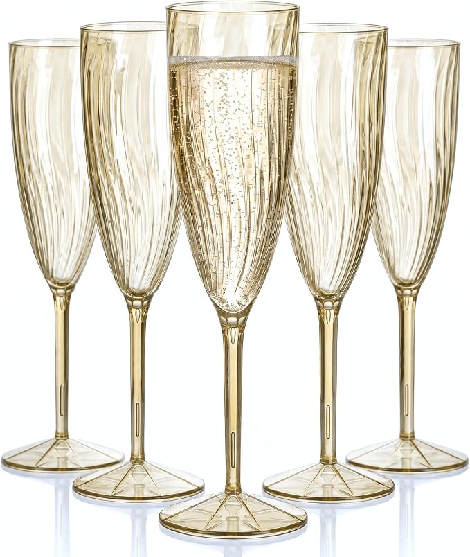 WDF 36PCS Brown Champagne Flutes Plastic - 6 OZ Disposable Champagne Flutes for Wedding/Birthday/Parties/Brindis