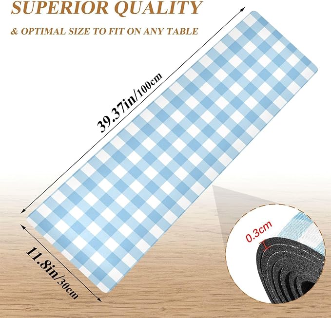 Trivet Table Runner Heat Resistant 230F for Hot Dishes Pots Plates Kitchen Dining Table Protector Decorative 39.37 X 11.8 Inch Checkered Blue