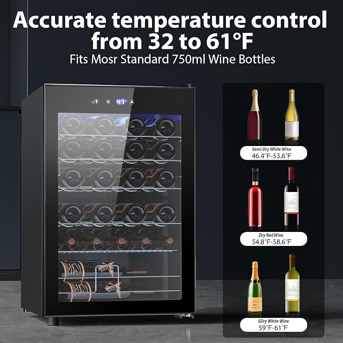 Electactic Wine Cooler Refrigerator 4.4Cu.ft, 37 Bottle Freestanding Cabinet Wine Cellars, Wine Fridge with Glass Door for Home Use, Protecting Your Reds and Whites