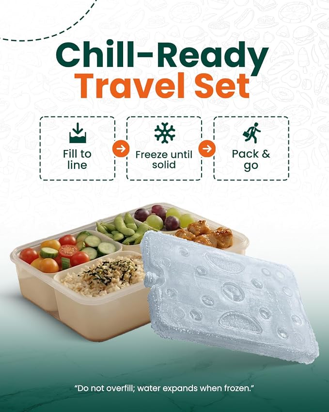 GIRAFFYCO Creamy White Snackbox with Drain Compartment, Portable Snackle Box w/Insulated Carry Bag & Reusable IcePack, 6 Removable Compartments (2 Large + 4 Small) w/Individual Lids, BPA‐Free