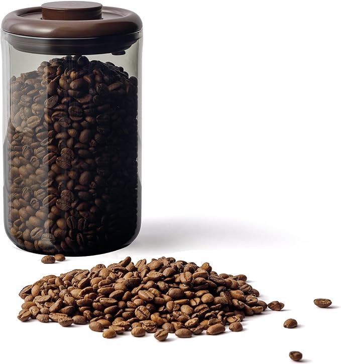 15OZ Amber Glass Coffee Canister with Pop Lid, Airtight Storage Jar with UV Protection for Coffee Beans, Tea, Espresso, Sugar & Dry Food, Kitchen Countertop Container