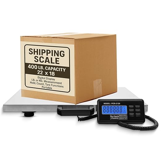 Houseables Shipping Scale, Platform Scale, Industrial, Heavy Duty, 400 LB, Weight Machine for Luggage, Packages, Postal, Floor, Commercial, Package, Business, Weighing, Large Platform, Digital, 22x18
