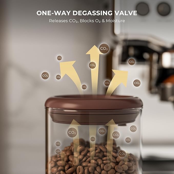 Clear Glass Coffee Canister 11OZ with CO₂ Valve - Airtight Container for Freshness, Storage for Coffee Beans, Grounds, Tea, Cereal & Dry Food, Kitchen Countertop Jar