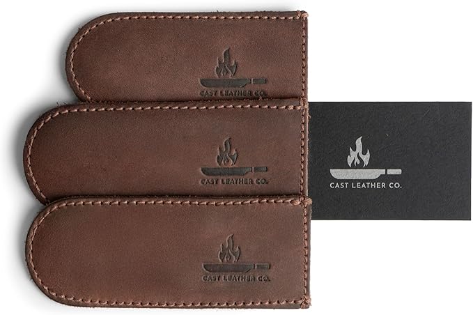 Leather Skillet Handle Cover for Cast Iron Skillets, Heat Resistant Pan Handle Covers (Bourbon Brown)