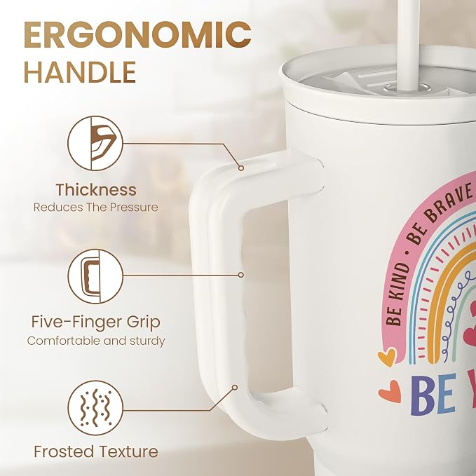 Inspirational Tumbler with Handle 40oz, Positive Reminder Coffee Cups Stainless Steel Travel Mug, Daily Inspiration Motivational Gifts for Women Girls Friends Coworker, Gift for Birthday Christmas