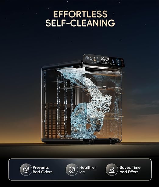 ecozy Nugget Ice Maker Countertop, Smart Pebble Ice Machine with APP Control, 44 lbs Per Day Soft Pellet Chewable Ice with Self-Cleaning, Black