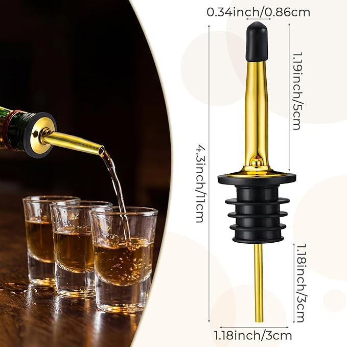 CHENGU 72 Pcs Stainless Steel Bottle Pourers Tapered Liquor Pourers with Rubber Dust Caps Tapered Spouts Set Bar Supplies Vinegar Bottle Dispenser Wine Liquor Spout for Oil Beer Drink Water (Gold)