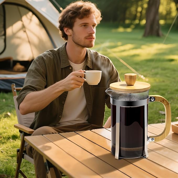 MERMOO YILAN Glass French Press Coffee Maker with Spoon 20oz | Heat-resistant Borosilicate Glass|Plastic-Free|Easy to Use& Easy to Clean