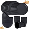 Supernal 24pc Black Wheat Straw Dinnerware Set, Unbreakable Dish Set for 6 | 24pc matte black wheat straw dinnerware set for 6. Lightweight, unbreakable, microwave & dishwasher safe kitchen dish set.