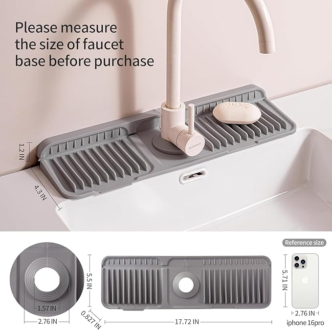 Folding Faucet Mat for Kitchen Sink Upgraded Premium Silicone Splash Guard with Fast Drying Properties Protective Sink Tray Ideal for Stone Sinks in Kitchen & Bathroom (Black, 14.5"x5.5")