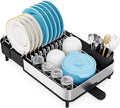 Urackify Dish Drying Rack, 304 Stainless Steel Dish Drainer with Removable Utensil Holder & Drain Board, Rustproof Space-Saving Dish Rack for Kitchen Countertop, Black