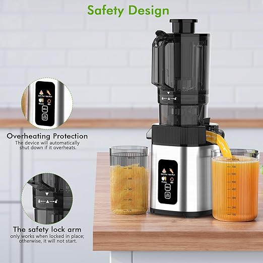 Electactic Cold Press Juicer, 4.4" Large Feed Chute Juice High Juice Yield with Slow Masticating Juicer for Whole Vegetables & Fruits, Stainless Steel