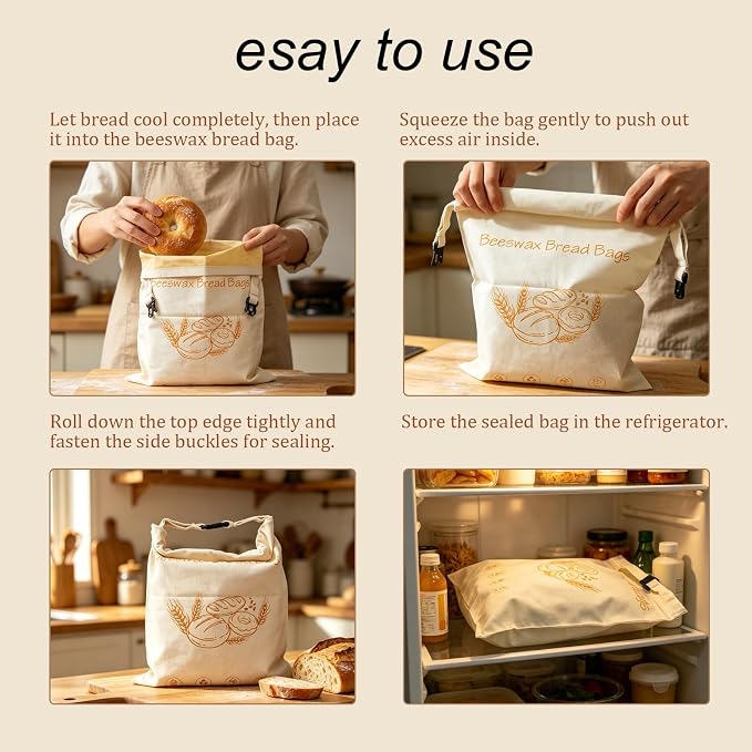 2 Pack Beeswax Bread Bags for Homemade bread＆Sourdough, 17x13 inch XL Reusable Organic Linen, Freezer-Friendly Eco-Friendly Storage for Bread, Keeps Loaves Fresh Longer