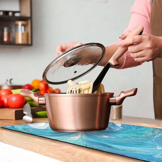 2 in 1 Table Runner Trivet for Hot Pots and Pans Heat Resistant Non Slip Waterproof 39 x 12 Inch Decorative Table Protector for Kitchen Countertop Turquoise Blue Swirl Marble