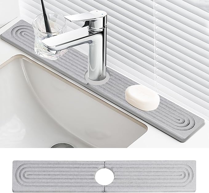 Faucet Mat for Kitchen Sink Diatomite Fast Drying Stone Sink Tray Absorbent Mat Faucet Splash Guard for Kitchen Sink and Bathroom Counter