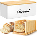 RYTOXILO Bread Slicer for Homemade Bread with Box, White Bread Storage for Kitchen Countertop with 3 in 1 Bamboo Lid, Bread Loaf Slicers Machine with Slicing Guide for Sandwich, Sourdough