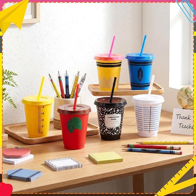 Honeydak 24 Set Back to School Teacher Gift Bulk Teachers Appreciation Gifts in Bulk 16oz Teacher Tumbler Cute Composition Notebook Sticky Note Ballpoint Pen for Mentor Lecturer Educator