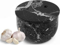 Radicaln Marble Garlic Keeper With Lid 4.5 Inch Black Handmade Garlic Storage and Garlics Container For Kitchen, Keep Fresh Garlic Cloves, Ideal Garlic Keeper for Counter