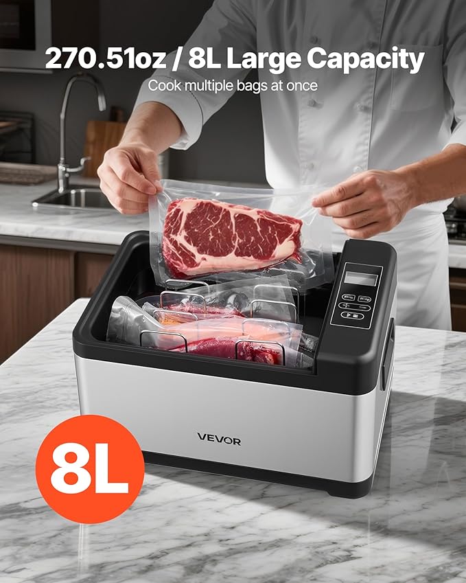 VEVOR Sous Vide Cooker, 800W Sous-Vide Machine, Suveed Cooking Machine with LED Digital Display, Glass Lid, Precise Temperature & Timer Control, for Family & Friends, All-in-One Sous Vide Pot