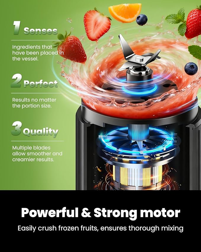 GDOR Portable Blender Cordless, Personal Mini Blender for Shakes and Smoothies, USB-C Rechargeable, with 3 Programs, Ice Crush, Blend and Smoothie, 2x23oz Removable Cups, BPA-Free