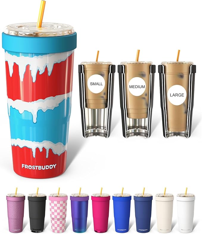 Frost Buddy Togo Buddy 30 oz Stainless Steel Vacuum Insulated Tumbler To Go Coffee Cup – Iced Coffee Sleeve, Travel Mug, Thermal Cup for Hot & Cold Drinks, Dunkin Cup (Frosty Freeze)