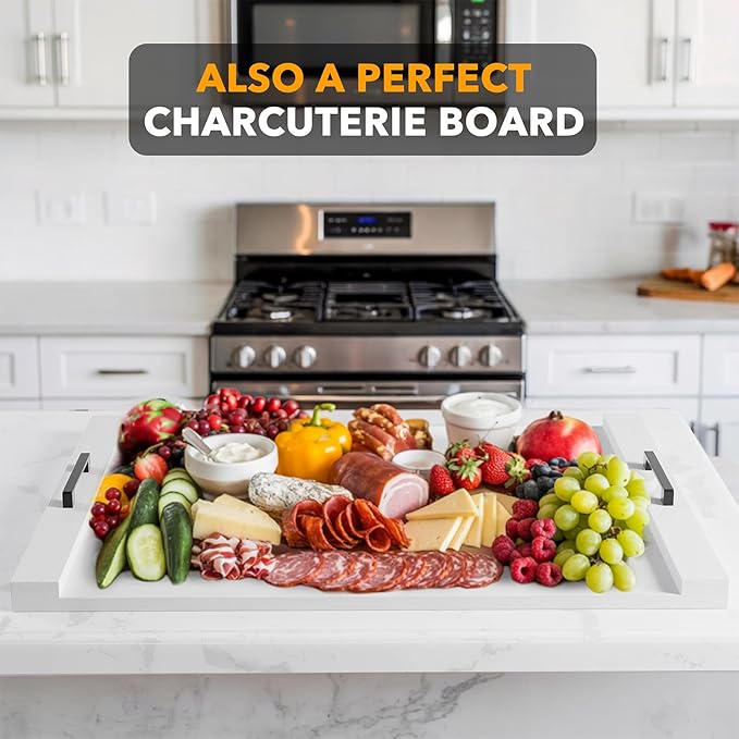SpaceAid Noodle Board Stove Kitchen Cover with Handles, Top Covers for Gas Burners and Electric Stove, Oven Decor Accessories Wood Tray for Countertop, White Bamboo