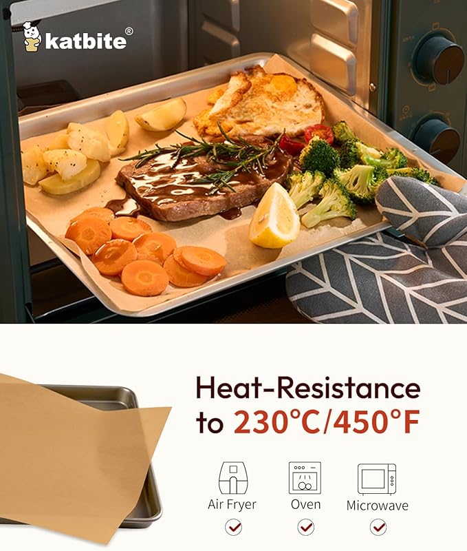Katbite 400PCS Unbleached Parchment Paper Sheets, 12 x 16 IN Pre-Cut Baking Parchment, Extra Strong, Heavy Duty Non-Stick Baking Paper for Half Sheet Cookie Bread Cake Pans, Grilling Meat Pizza,Oven