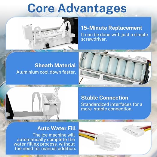 WR30X10093 WR30X10061 Ice Maker Kit Compatible with GE Hotpoint Kenmore | 160W 115V Automatic Ice Making,7 Ice Cubes Each Time,Replaces WR30X10014, WR30X10012, 1399596 and More