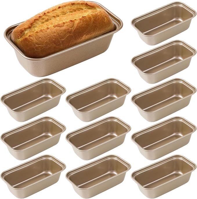 12PCS Mini Loaf Pans for Baking Bread, 6 x 3 x 2 in Nonstick Small Bread Pans, Carbon Steel Rectangle Mini Baking Tins for Banana, Zucchini, Pumpkin Breads, Meatloaf, Brownies, Gold