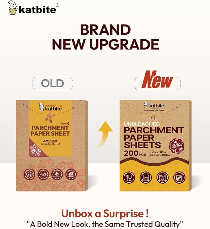 Katbite 200Pcs 12x16 In Unbleached Parchment Paper for Baking, Precut Parchment Paper Sheets, Heavy Duty Flat Baking Paper, Half Sheet Baking Sheets for Baking Cookies, Cooking, Air Fryer, Oven