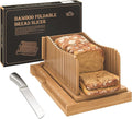 Bamboo Bread Slicer with Serrated Knife, Adjustable Guide for 3 Thickness Sizes, Foldable Chopping Board with Crumb Tray, Great for Homemade Bread, Cakes, Bagels