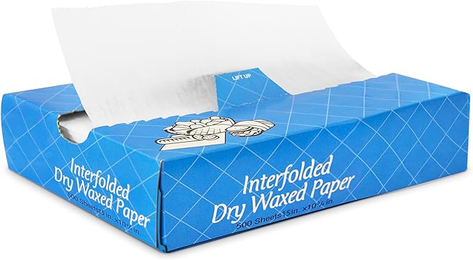 Fit Meal Prep 500 Sheets 15 x 10.75” Dry Wax Paper Sheets for Food, Greaseproof Sandwich Wrapping, Interfolded Deli Wax Paper for Fries, Burgers, Food Basket, Made in USA