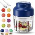Household Electric Garlic Crusher, Electric Garlic Chopper, Mini Portable Veggie Chopper with 4/6 Stainless Steel Blades, Wireless Rechargeable Food Cutter for Garlic, Onion, Chili (Blue,250ML)