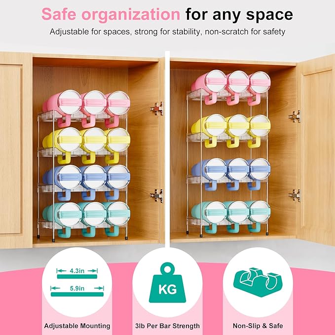 Reusable Stackable with Handle Compartment Water Bottle Tumbler Organizer for Stanley 40oz with Handle Cup, Stanley Accessories for Pantry, Cabinet & Kitchen Organization and Storage,4 Tier Hold 12