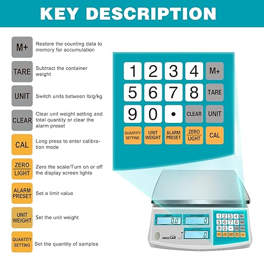 Counting Scale 15kg/33lb x 0.1g Industrial High Precision Scale with Battery for Small Parts, Coins, Pieces, Jewelry, Tickets(lb/oz/g/kg)