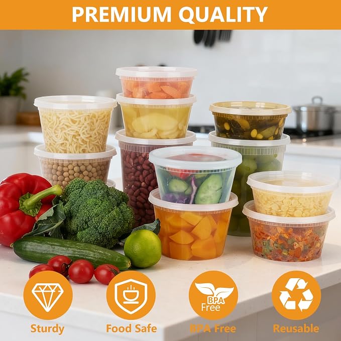 NESCCI 72 Sets (144-Piece) Deli Containers with Lids,24oz X 72 Set Each, Leak-Proof & BPA Free Airtight Takeout Plastic Food Storage Containers for Soup, Meal Prep, Microwave/Freezer Safe